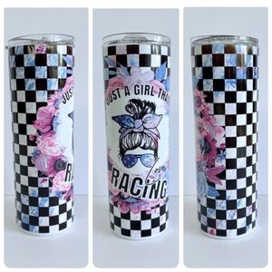 Checkered Racing Girl 20oz Skinny Tumbler